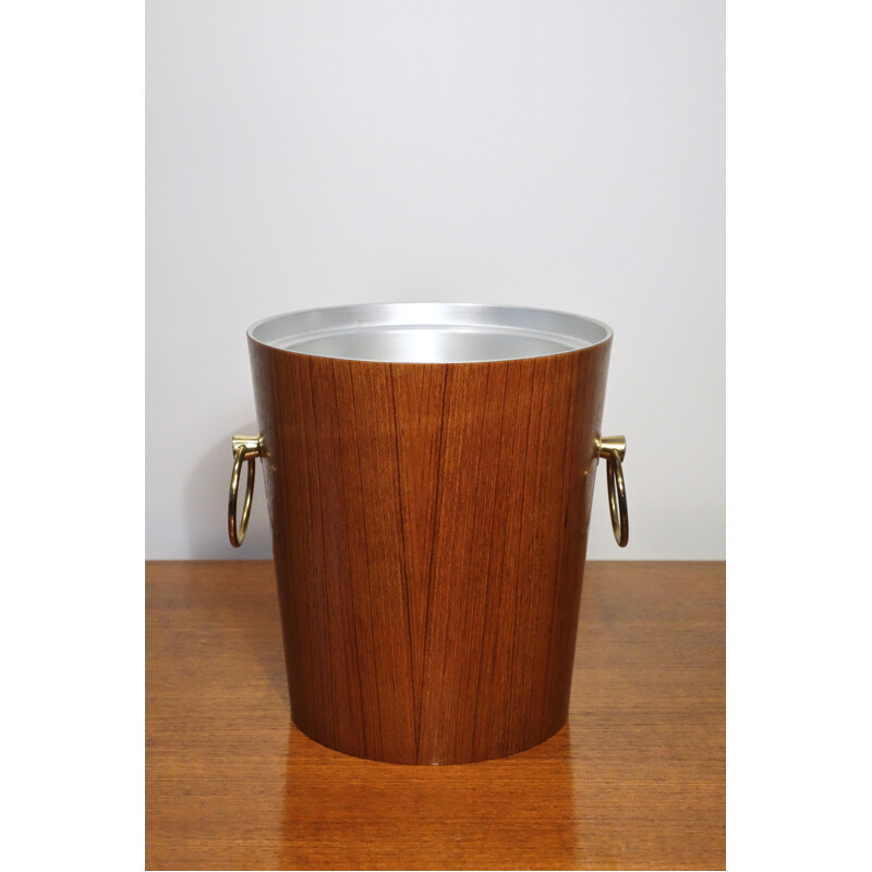 Vintage teak and brass ice bucket, Italian 1960s