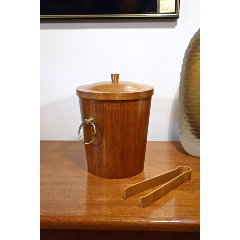 Vintage teak and brass ice bucket, Italian 1960s