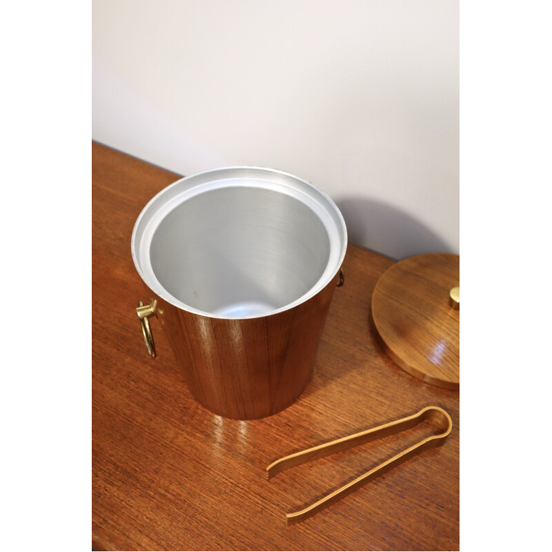 Vintage teak and brass ice bucket, Italian 1960s
