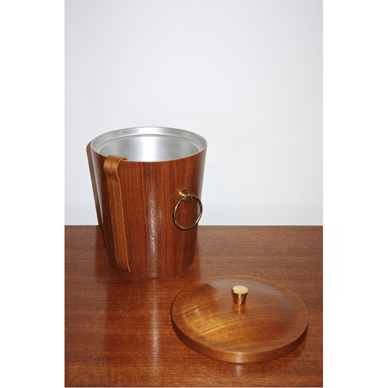 Vintage teak and brass ice bucket, Italian 1960s