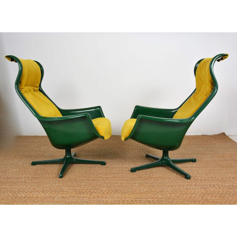 Pair of vintage "Space Age" swivel chairs by Alf Svensson and Yngve Sandström for dux, Sweden