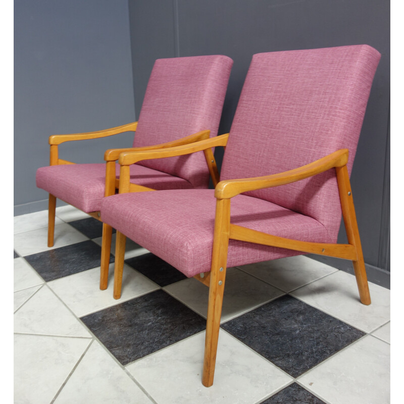 Vintage Pink Jiri Jiroutek chairs for Ton, Czechoslovakia 1960s