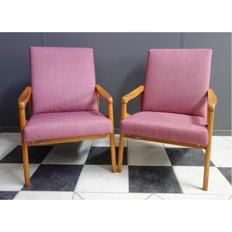 Vintage Pink Jiri Jiroutek chairs for Ton, Czechoslovakia 1960s