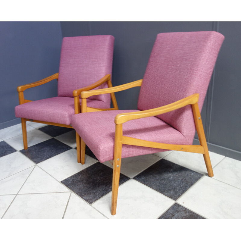 Vintage Pink Jiri Jiroutek chairs for Ton, Czechoslovakia 1960s