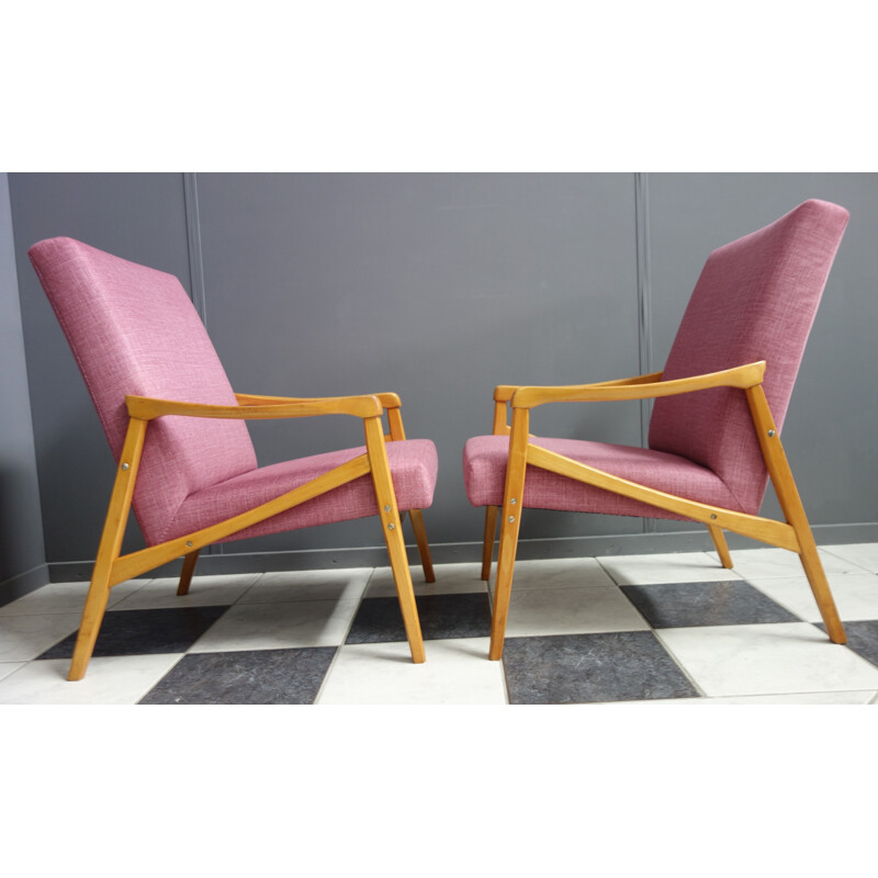 Vintage Pink Jiri Jiroutek chairs for Ton, Czechoslovakia 1960s