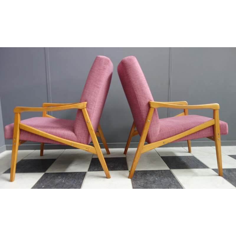 Vintage Pink Jiri Jiroutek chairs for Ton, Czechoslovakia 1960s