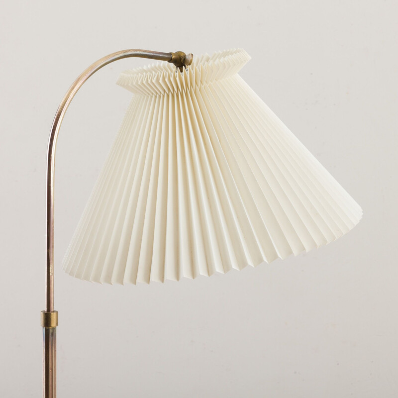 Vintage brass floor lamp with Le Klint shade adjustable height Danish