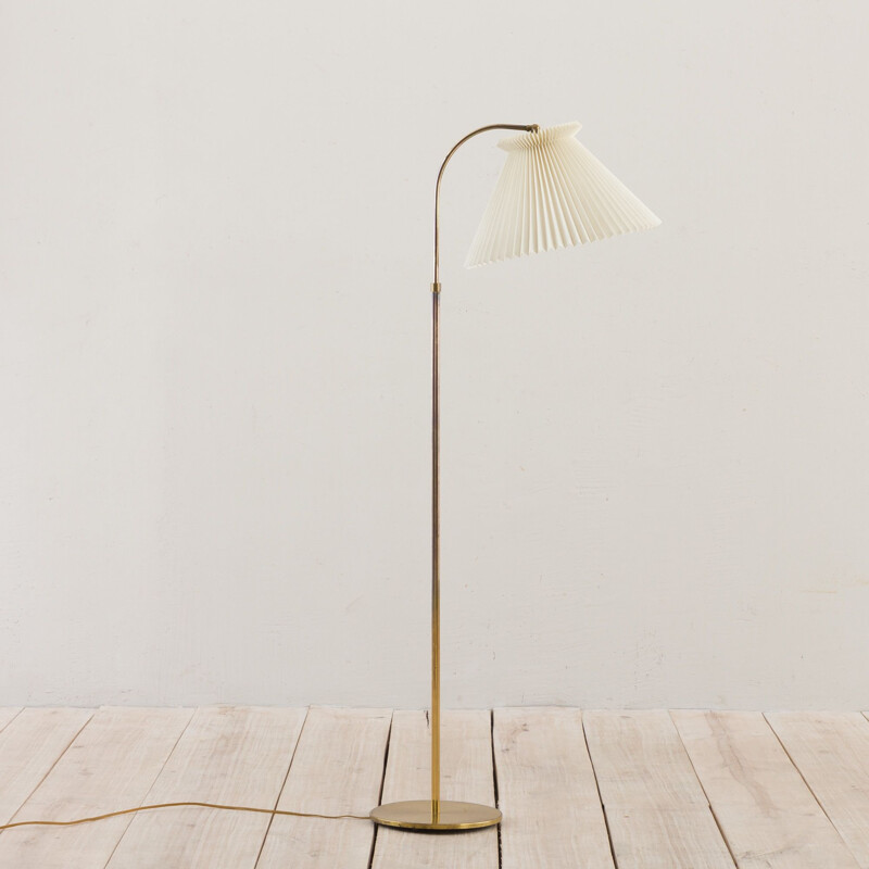 Vintage brass floor lamp with Le Klint shade adjustable height Danish