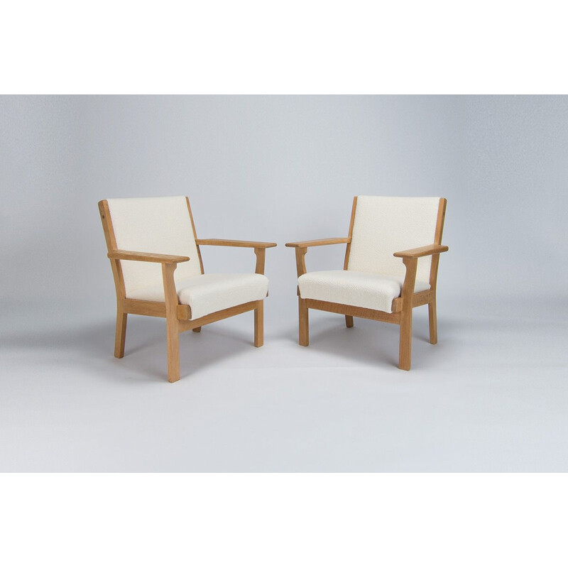 Vintage Hans Wegner poltronas de carvalho e lã por Getema, dinamarquês 1960