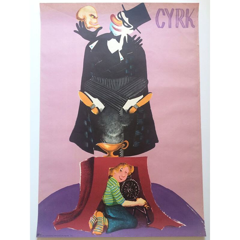 Vintage Original poster Cyrk The Child and the Magician by Stanislaw Miedza-Tomaszewski, Polish 1974s