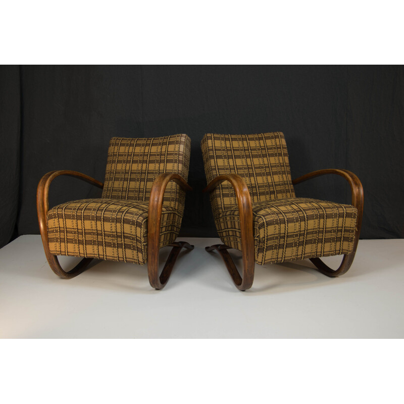 Pair of vintage Art Deco Armchairs H 269 by Jindrich Halabala 1940s