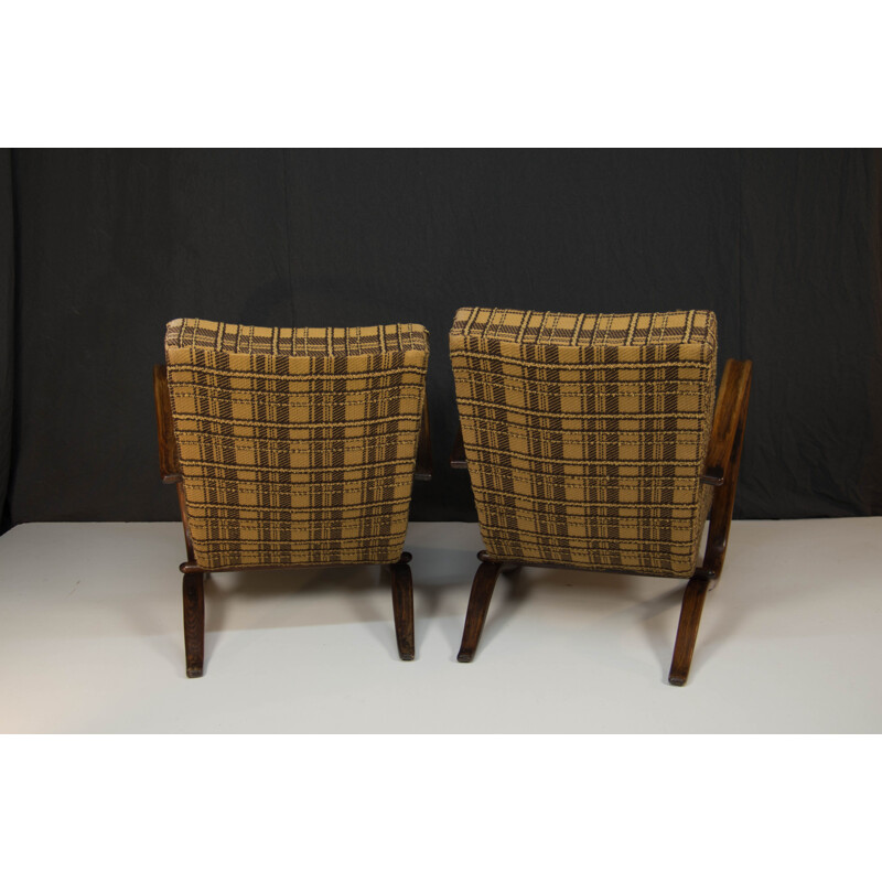 Pair of vintage Art Deco Armchairs H 269 by Jindrich Halabala 1940s