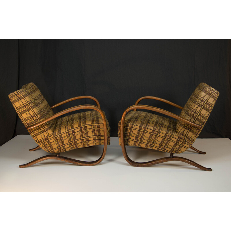 Pair of vintage Art Deco Armchairs H 269 by Jindrich Halabala 1940s