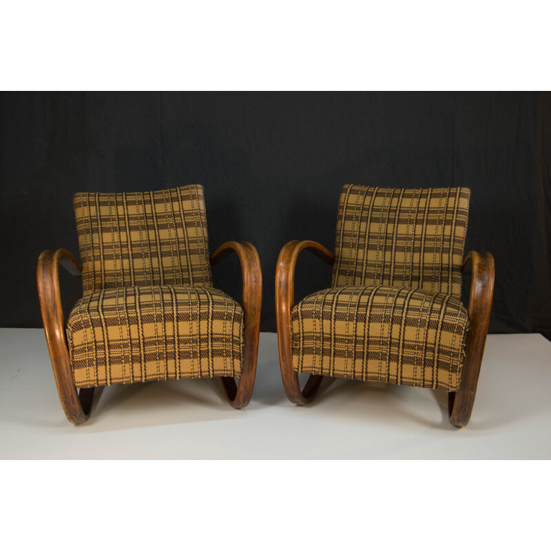 Pair of vintage Art Deco Armchairs H 269 by Jindrich Halabala 1940s