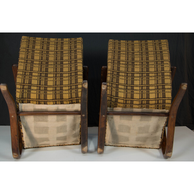 Pair of vintage Art Deco Armchairs H 269 by Jindrich Halabala 1940s