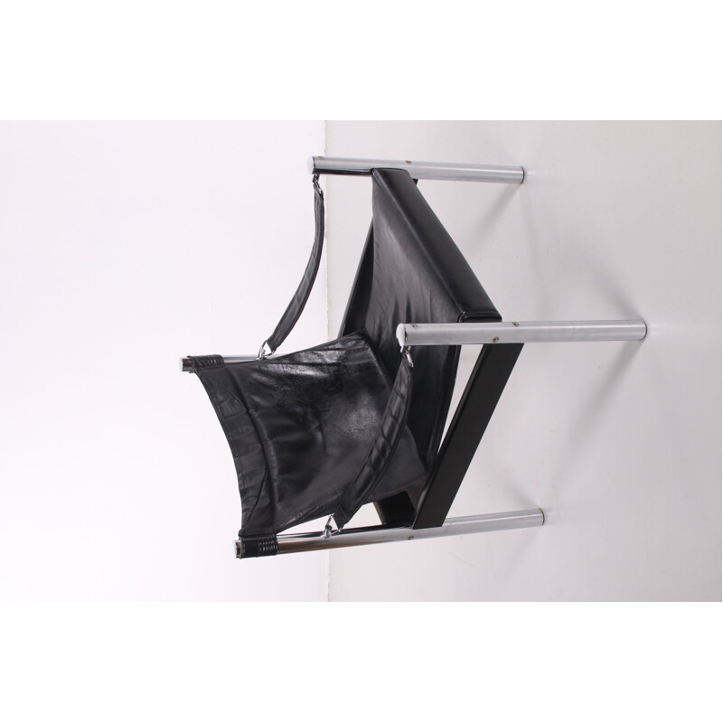 Vintage Black relax chair leather with chrome from Johanson, Sweden