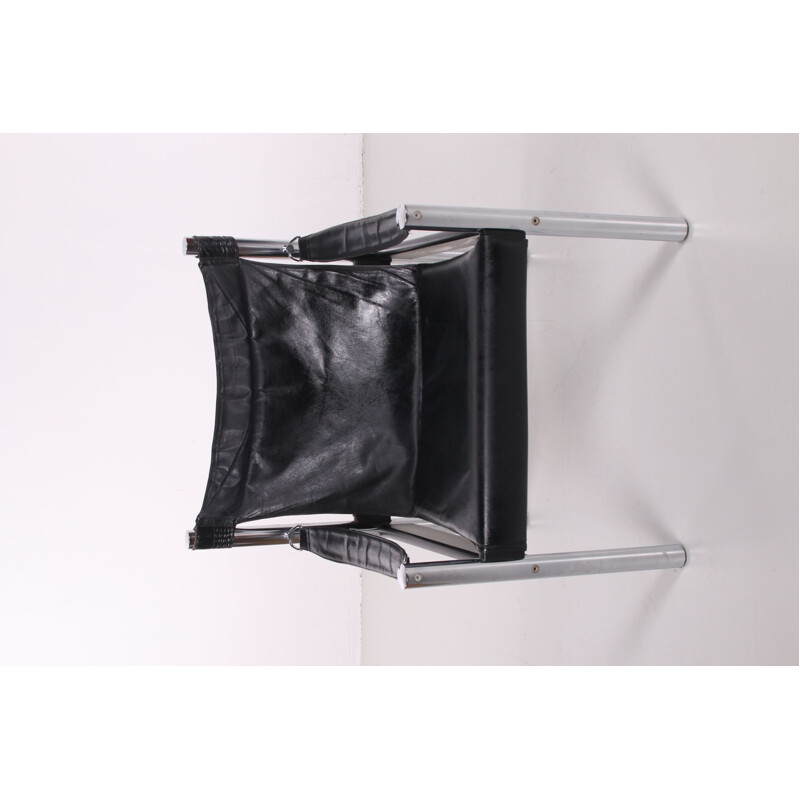 Vintage Black relax chair leather with chrome from Johanson, Sweden