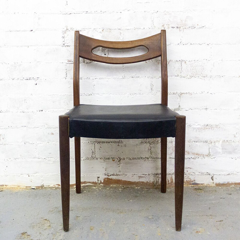Set of 6 vintage Teak and Leatherette Chairs, Scandinavian 1950s