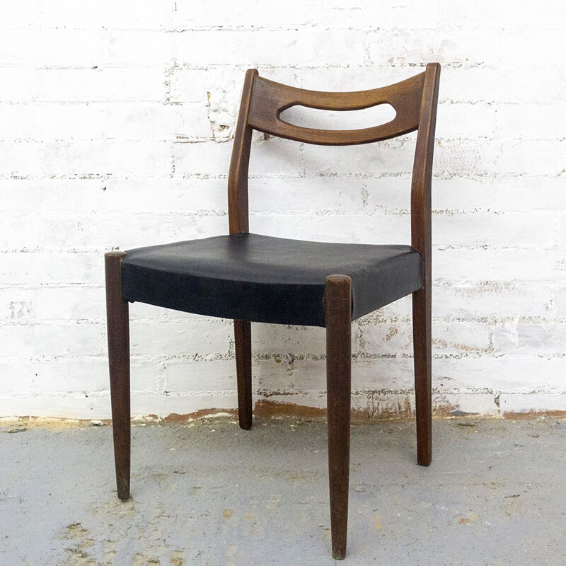 Set of 6 vintage Teak and Leatherette Chairs, Scandinavian 1950s