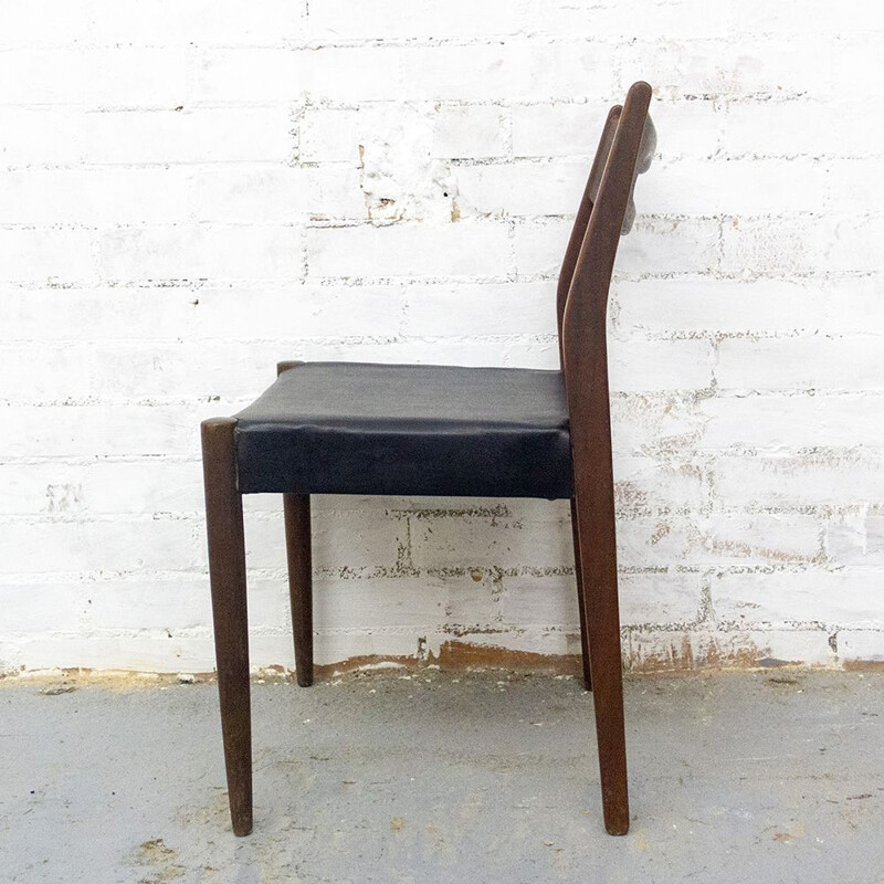 Set of 6 vintage Teak and Leatherette Chairs, Scandinavian 1950s