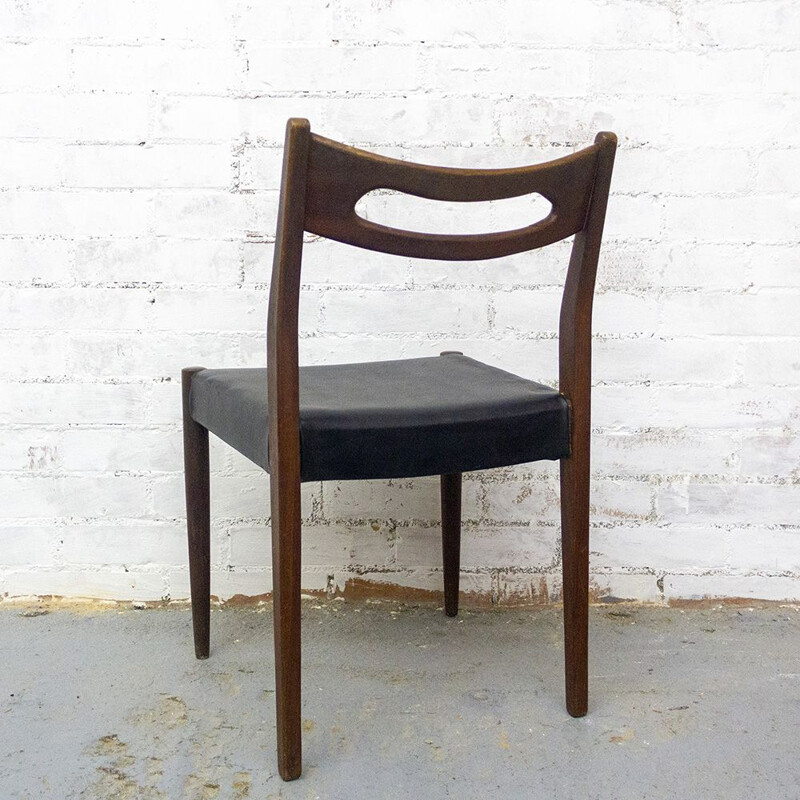 Set of 6 vintage Teak and Leatherette Chairs, Scandinavian 1950s