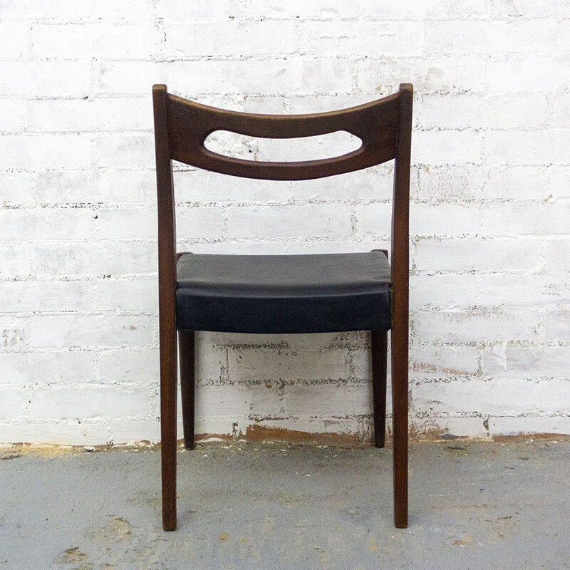 Set of 6 vintage Teak and Leatherette Chairs, Scandinavian 1950s