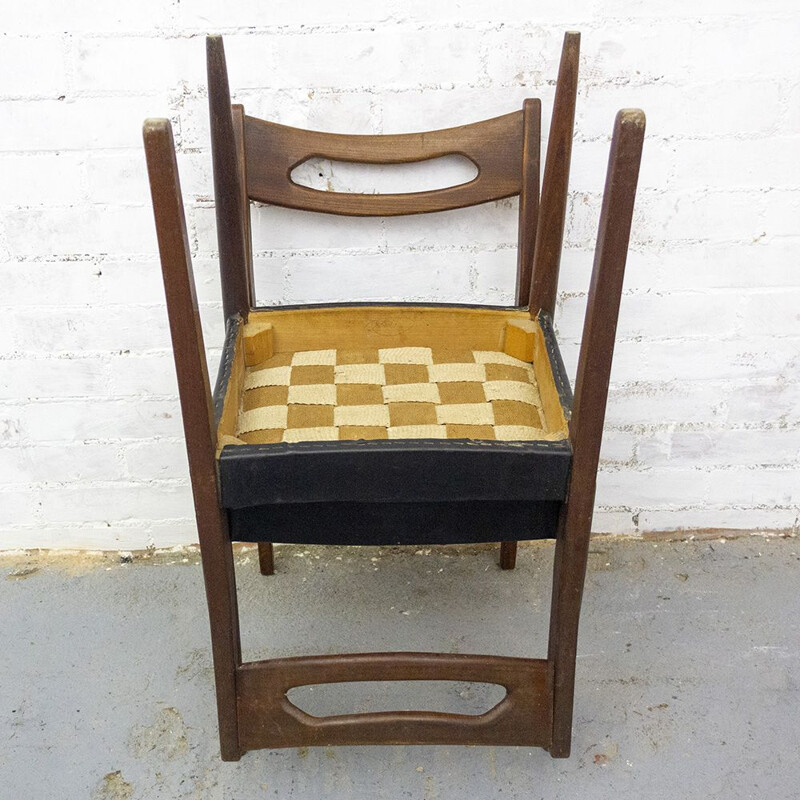 Set of 6 vintage Teak and Leatherette Chairs, Scandinavian 1950s