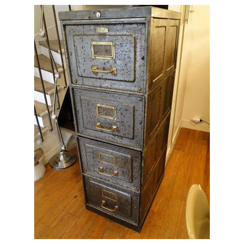 High Strafor-Forges de Strasbourg chest of drawers in metal and brass - 1930s