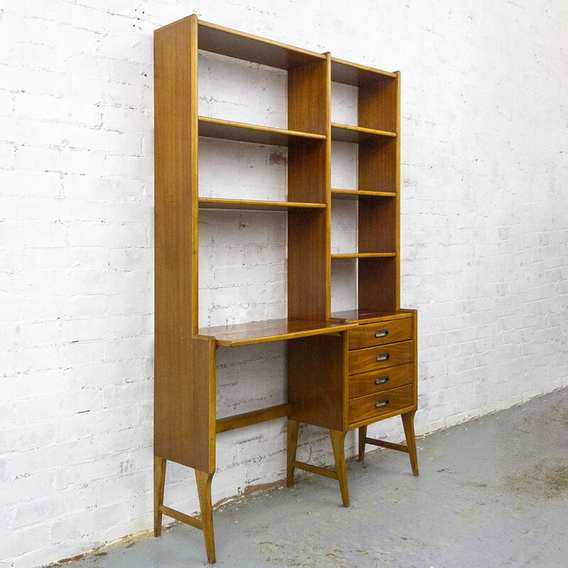 Vintage Teak Desk with Bookcase 1950s