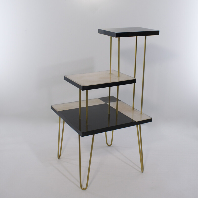 Vintage side table Bolster shelf brass base 1960s