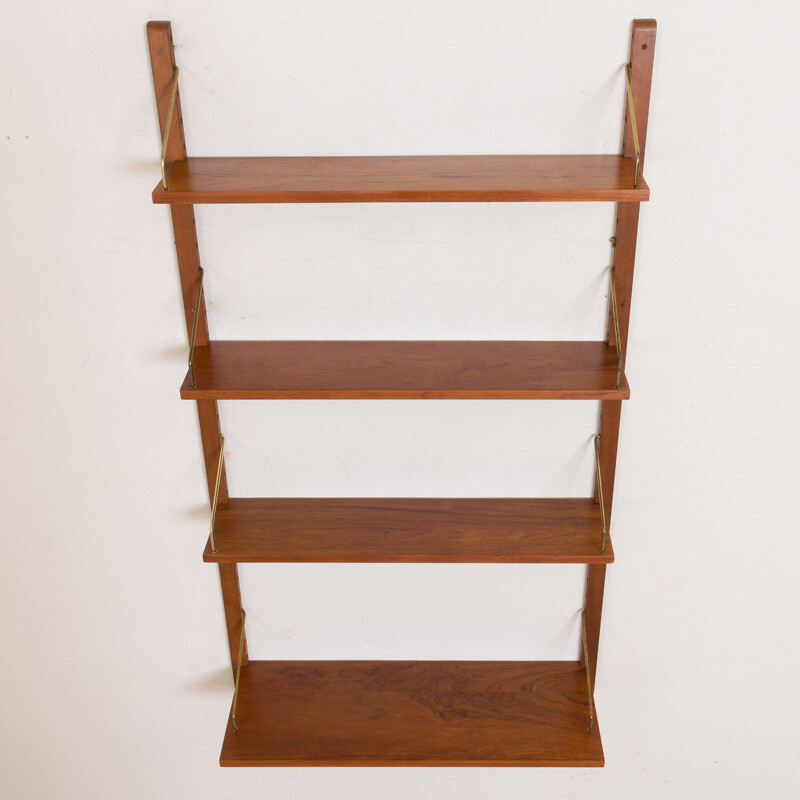 Vintage wall unit shelving with 4 shelves by Poul Cadovius, Danish 1960s