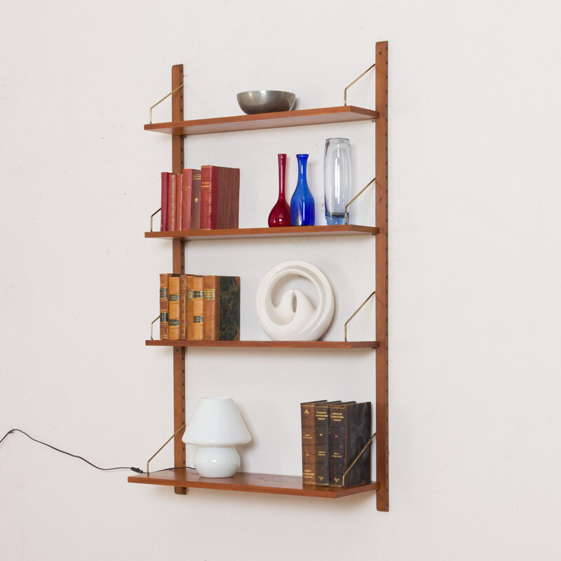 Vintage wall unit shelving with 4 shelves by Poul Cadovius, Danish 1960s