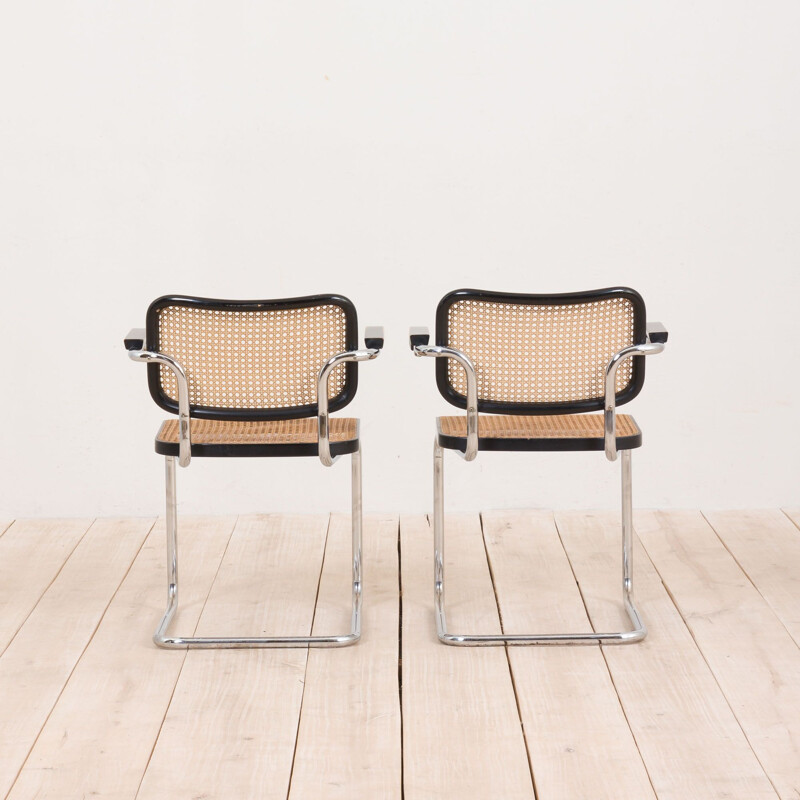 Pair of vintage B64 Cesca Armchairs with armrests by Marcel Breuer for Gavina 1970s