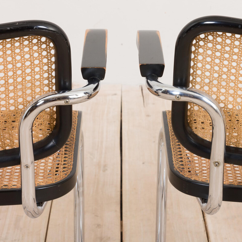 Pair of vintage B64 Cesca Armchairs with armrests by Marcel Breuer for Gavina 1970s