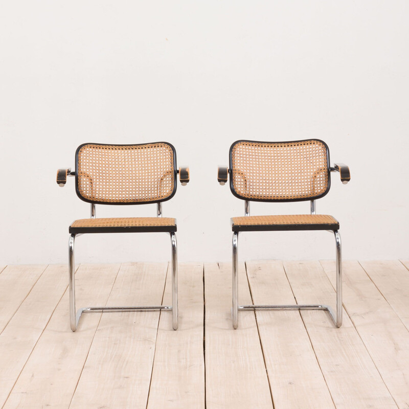 Pair of vintage B64 Cesca Armchairs with armrests by Marcel Breuer for Gavina 1970s