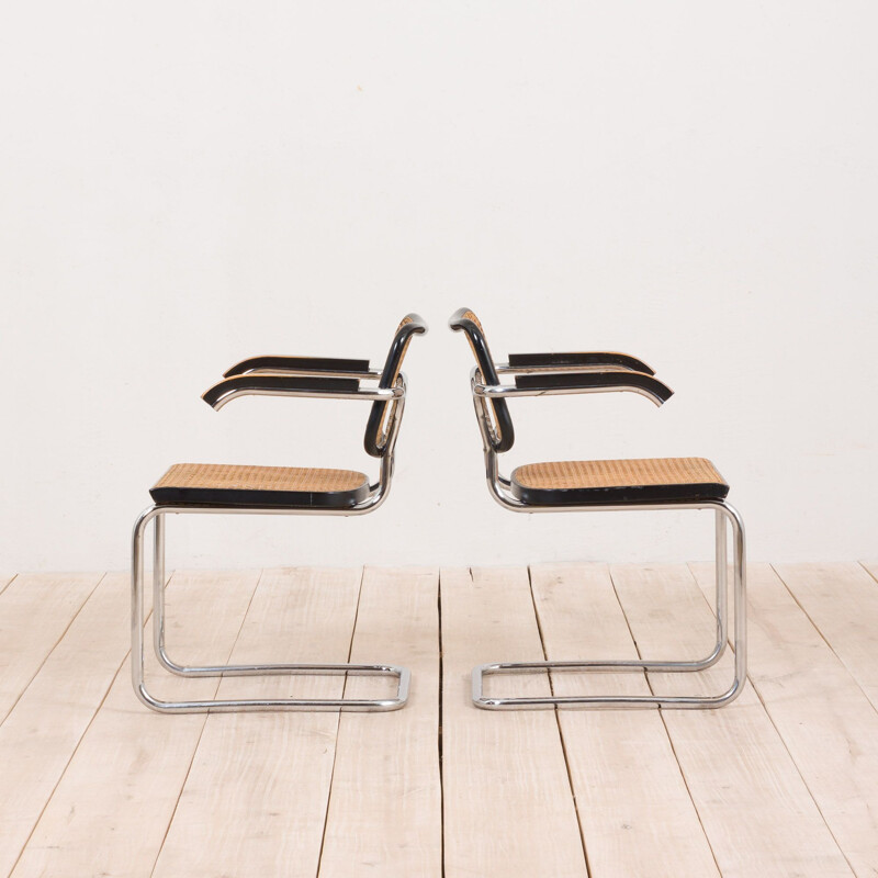 Pair of vintage B64 Cesca Armchairs with armrests by Marcel Breuer for Gavina 1970s