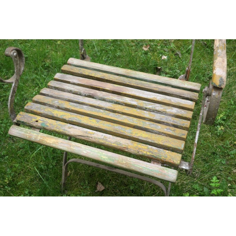 Pair of vintage Cast Iron Patinated Garden Armchairs with Scroll Arms