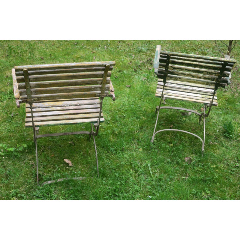 Pair of vintage Cast Iron Patinated Garden Armchairs with Scroll Arms