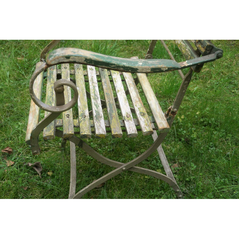 Pair of vintage Cast Iron Patinated Garden Armchairs with Scroll Arms