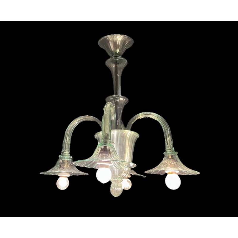 Vintage Green Murano Glass Chandelier by Paolo Venini 1940s