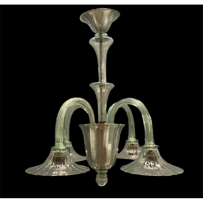 Vintage Green Murano Glass Chandelier by Paolo Venini 1940s