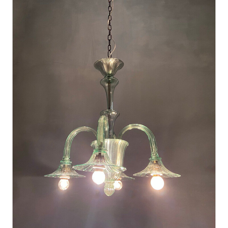 Vintage Green Murano Glass Chandelier by Paolo Venini 1940s