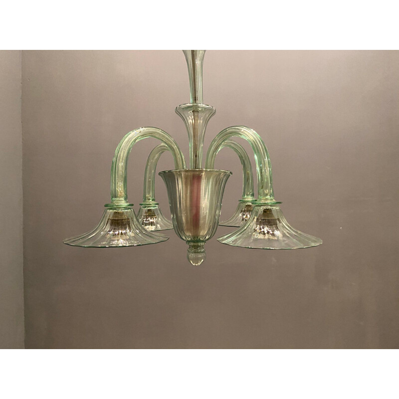 Vintage Green Murano Glass Chandelier by Paolo Venini 1940s