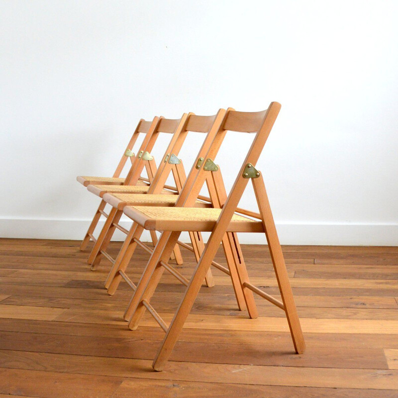 Vintage folding chair in wood and cane 1960s
