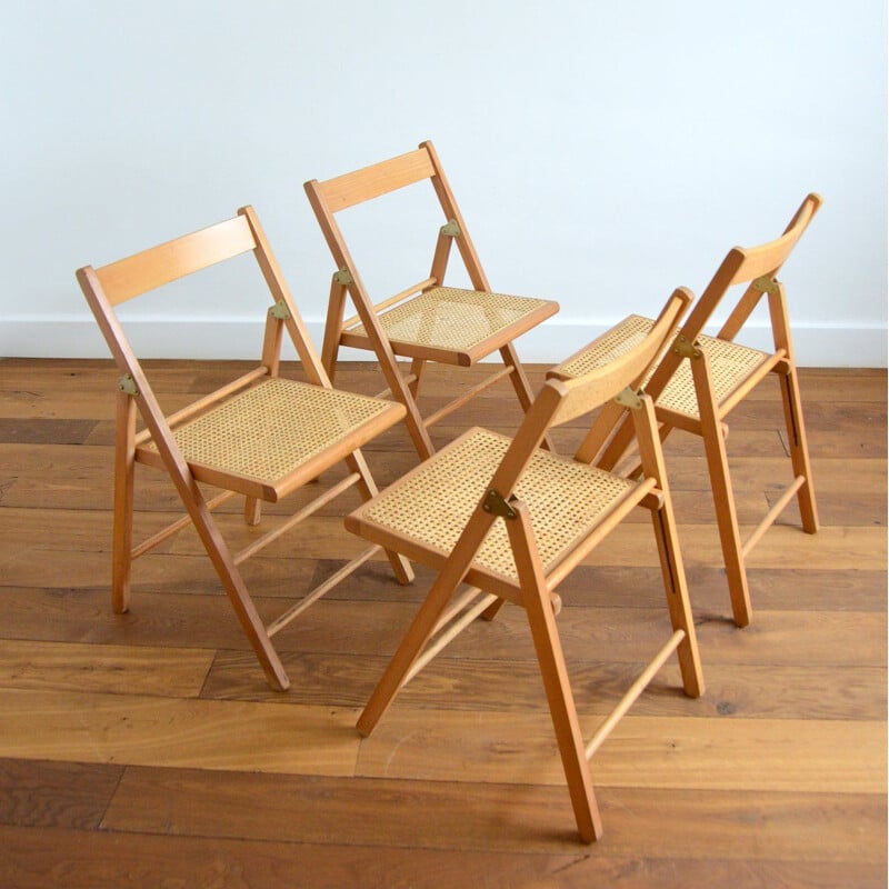 Vintage folding chair in wood and cane 1960s