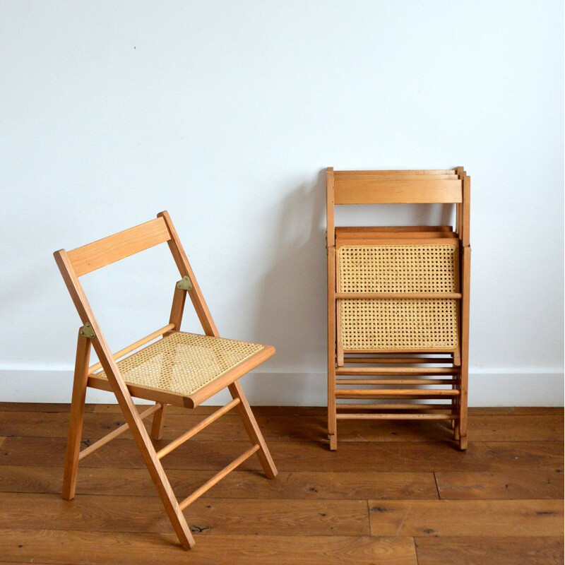 Chaise vintage pliantes en bois et cannage 1960