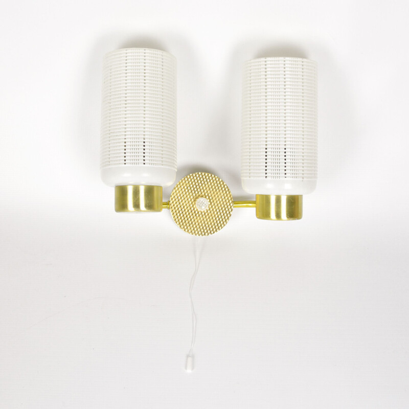 Vintage Modernist double wall lamp Berliner Messinglampen, Germany 1970s