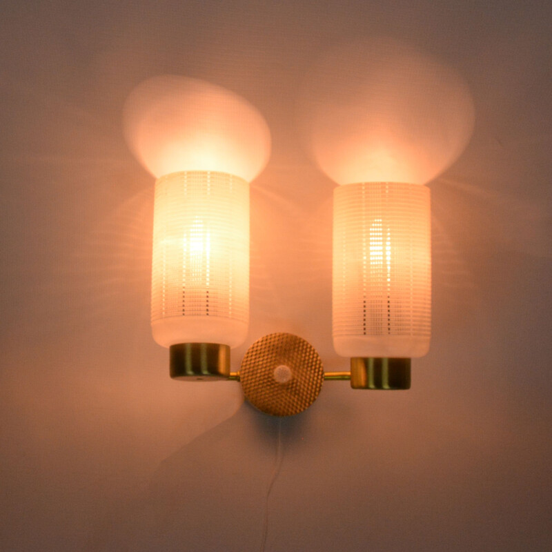 Vintage Modernist double wall lamp Berliner Messinglampen, Germany 1970s