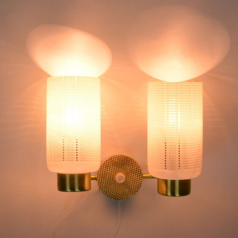 Vintage Modernist double wall lamp Berliner Messinglampen, Germany 1970s