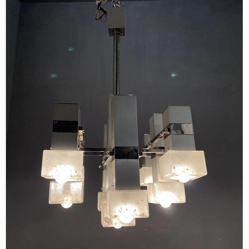 Lámpara vintage de cristal cúbico de Murano de Gaetano Sciolari, 1970